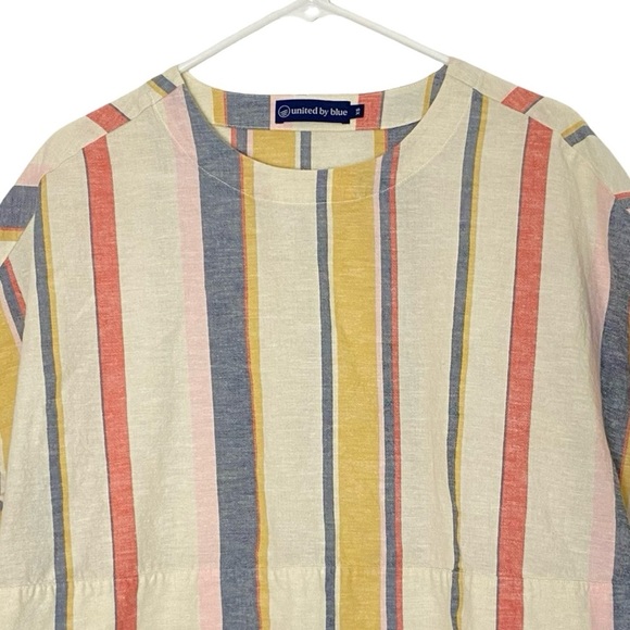 United By Blue Striped Top Blouse Womens Size XS Oversized Linen Cropped Cream - Picture 3 of 8